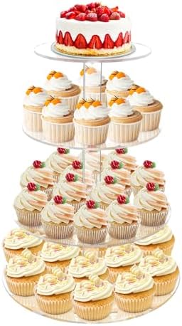 Cupcake Stand, 4 Tier, Round Tiered Cupcake Tower, Clear Acrylic Cupcake Holder, Dessert Stands for Party