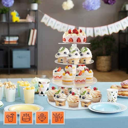 Cupcake Stand, 4 Tier, Round Tiered Cupcake Tower, Clear Acrylic Cupcake Holder, Dessert Stands for Party, alternate view 2