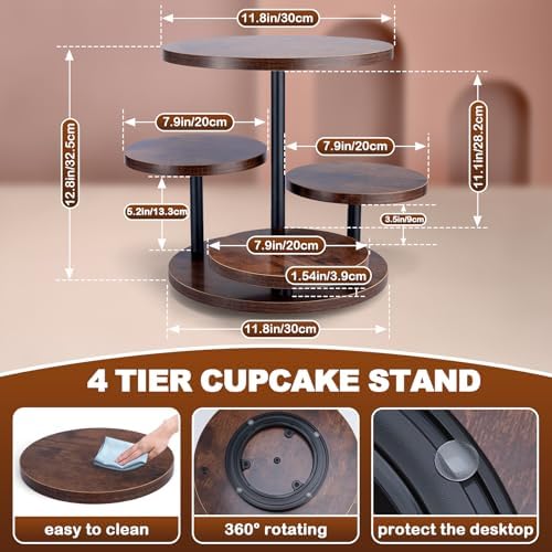 Cupcake Stand, 4 Tier Round Wood Cupcake Tower Stand for 50 Cupcakes in Brown, alternate view 3