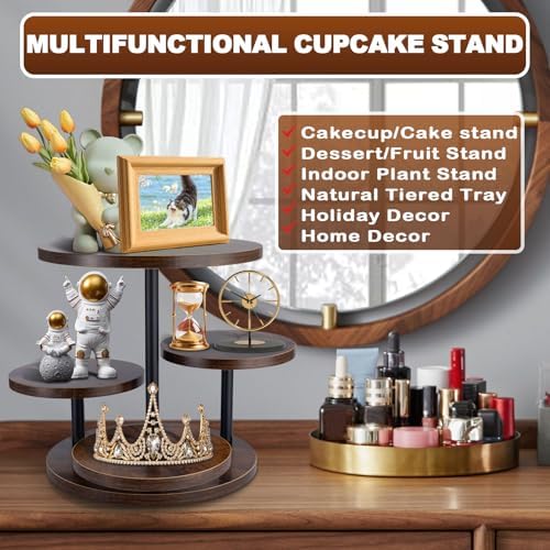 Cupcake Stand, 4 Tier Round Wood Cupcake Tower Stand for 50 Cupcakes in Brown, alternate view 4