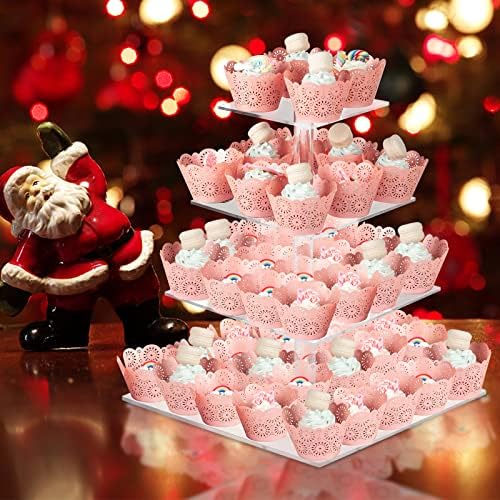 Cupcake Stand, 4 Tier Square Acrylic Cupcake Display Stand Holder, Clear Dessert Pastry Tower for Wedding, alternate view 2