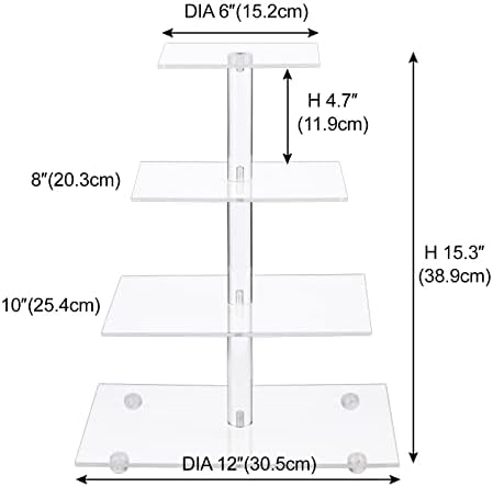 Cupcake Stand, 4 Tier Square Acrylic Cupcake Display Stand Holder, Clear Dessert Pastry Tower for Wedding, alternate view 4