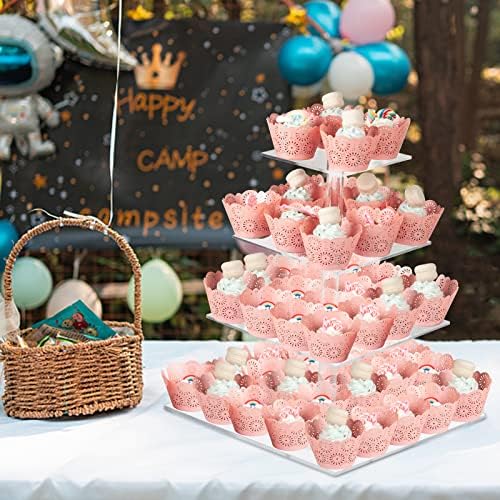 Cupcake Stand, 4 Tier Square Acrylic Cupcake Display Stand Holder, Clear Dessert Pastry Tower for Wedding, alternate view 7
