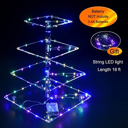 Cupcake Stand, 4-Tier Square Cupcake Holder with LED light String, Acrylic Cupcake Tower Display-Dessert, alternate view 3