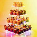 Cupcake Stand, 4-Tier Square Cupcake Holder with LED light String, Acrylic Cupcake Tower Display-Dessert, alternate view 4