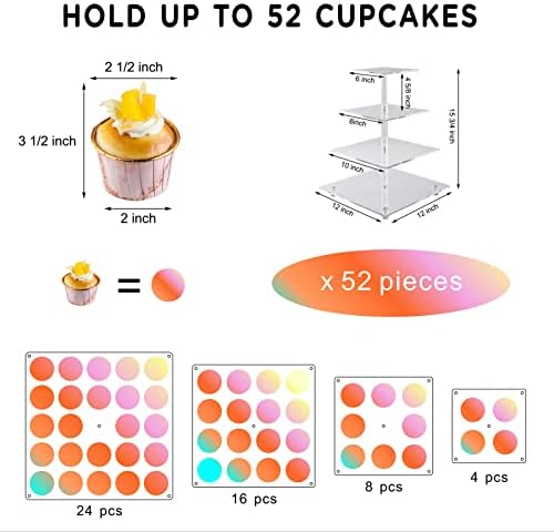 Cupcake Stand, 4-Tier Square Cupcake Holder with LED light String, Acrylic Cupcake Tower Display-Dessert, alternate view 6