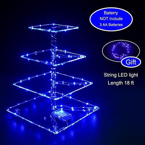 Cupcake Stand, 4-Tier Square Cupcake Holder with LED light String, Acrylic Cupcake Tower Display-Dessert, alternate view 4