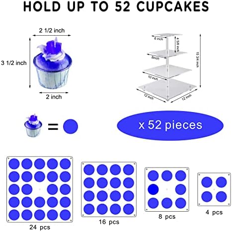 Cupcake Stand, 4-Tier Square Cupcake Holder with LED light String, Acrylic Cupcake Tower Display-Dessert, alternate view 6
