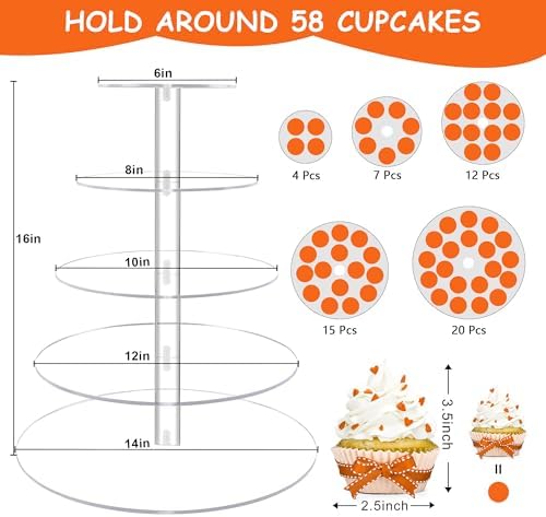 Cupcake Stand, 5 Tier Large, Round Tiered Cupcake Holder, Clear Acrylic Cup Cake Tower Stand, Dessert Table, alternate view 3