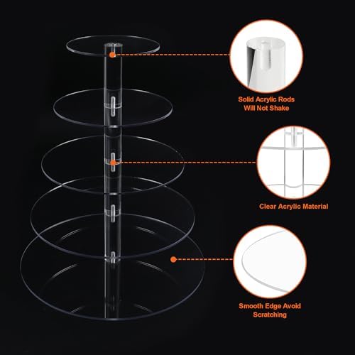 Cupcake Stand, 5 Tier Large, Round Tiered Cupcake Holder, Clear Acrylic Cup Cake Tower Stand, Dessert Table, alternate view 4