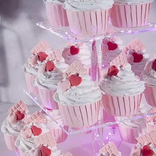Cupcake Stand, 5-Tier Square Cupcake Holder with LED Light String, Acrylic Cupcake Tower Display-Dessert, alternate view 3