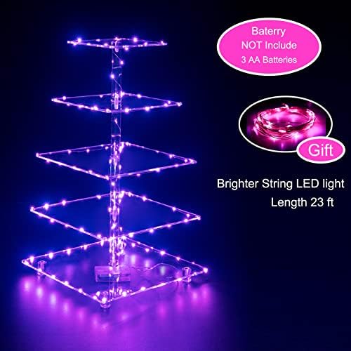 Cupcake Stand, 5-Tier Square Cupcake Holder with LED Light String, Acrylic Cupcake Tower Display-Dessert, alternate view 4