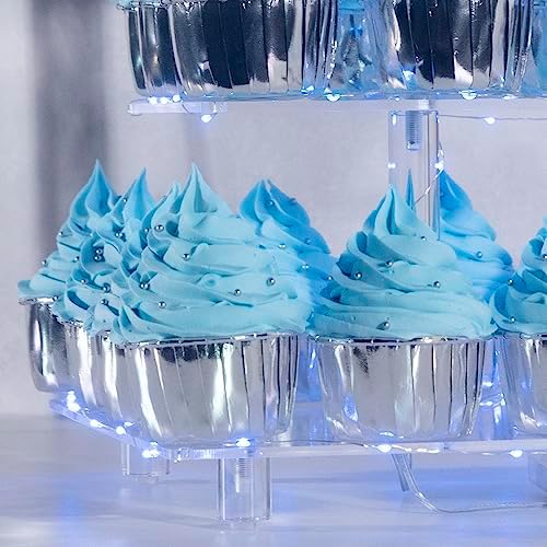 Cupcake Stand, 5-Tier Square Cupcake Holder with LED Light String, Acrylic Cupcake Tower Display-Dessert, alternate view 3