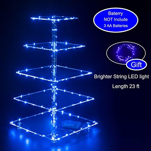 Cupcake Stand, 5-Tier Square Cupcake Holder with LED Light String, Acrylic Cupcake Tower Display-Dessert, alternate view 4