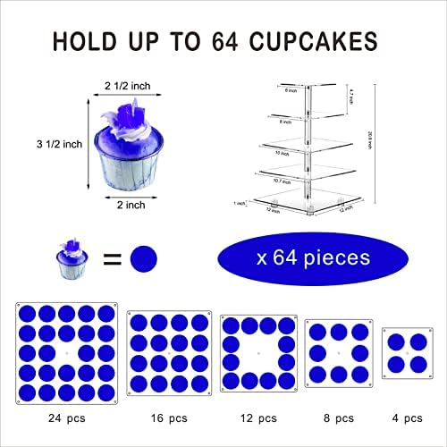 Cupcake Stand, 5-Tier Square Cupcake Holder with LED Light String, Acrylic Cupcake Tower Display-Dessert, alternate view 6