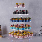 Cupcake Stand, 5-Tier Square Cupcake Holder with LED Light String, Acrylic Cupcake Tower Display-Dessert, alternate view 2