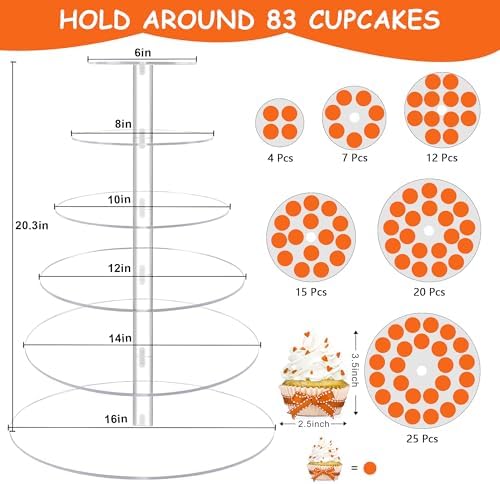 Cupcake Stand, 6 Tier Large, Round Tiered Cupcake Holder, Clear Acrylic Cup Cake Tower Stand, Dessert Table, alternate view 3