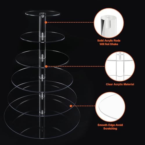 Cupcake Stand, 6 Tier Large, Round Tiered Cupcake Holder, Clear Acrylic Cup Cake Tower Stand, Dessert Table, alternate view 4