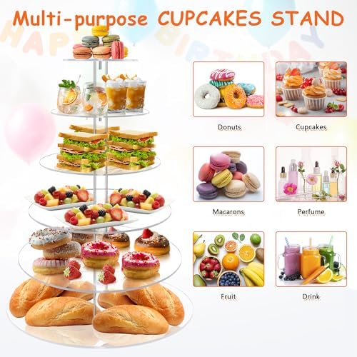 Cupcake Stand, 6 Tier Large, Round Tiered Cupcake Holder, Clear Acrylic Cup Cake Tower Stand, Dessert Table, alternate view 7