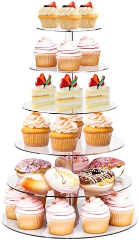 Cupcake Stand, 6 Tier, Round Acrylic Dessert Table Display, Clear Cupcake Tower Display for Party, Wedding