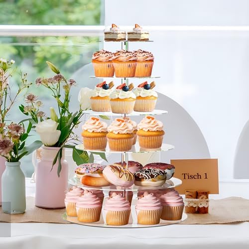 Cupcake Stand, 6 Tier, Round Acrylic Dessert Table Display, Clear Cupcake Tower Display for Party, Wedding, alternate view 5