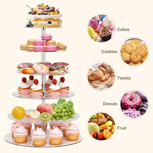 Cupcake Stand, 6 Tier, Round Acrylic Dessert Table Display, Clear Cupcake Tower Display for Party, Wedding, alternate view 7