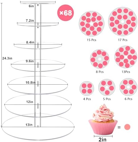 Cupcake Stand, Acrylic Cupcake Tower Tree, 7 Tier Large Cupcake Holder for Pastry, Clear Cupcake Dispaly Stand, alternate