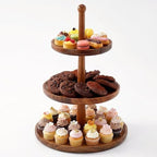 Cupcake Stand Dessert Table Display Set - 2 in 1 Adjustable Height Rustic Natural Acacia Cupcake Holder Round