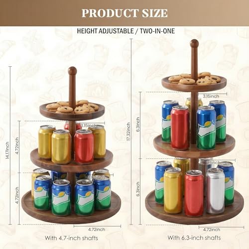 Cupcake Stand Dessert Table Display Set - 2 in 1 Adjustable Height Rustic Natural Acacia Cupcake Holder Round, alternate view
