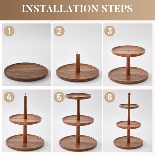 Cupcake Stand Dessert Table Display Set - 2 in 1 Adjustable Height Rustic Natural Acacia Cupcake Holder Round, alternate view