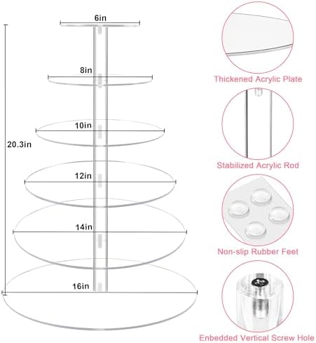 Cupcake Stand for 80 cupcakes, Acrylic, Large, Round, 6 Tier, Easy Assembly, Clear, for Wedding, Birthday, alternate view 3