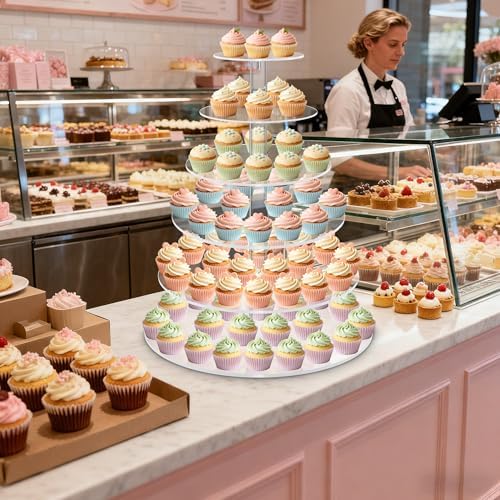 Cupcake Stand for 80 cupcakes, Acrylic, Large, Round, 6 Tier, Easy Assembly, Clear, for Wedding, Birthday, alternate view 6