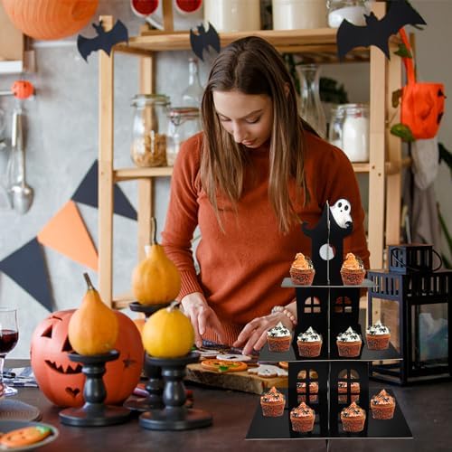 Cupcake Stand for Dessert Table Party, 3 Tire Black Castle Ghost Cupcake Tower for Home Party Birthday Supplies, alternate