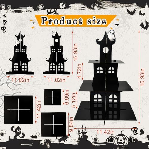 Cupcake Stand for Dessert Table Party, 3 Tire Black Castle Ghost Cupcake Tower for Home Party Birthday Supplies, alternate