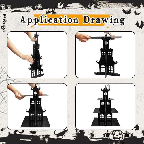 Cupcake Stand for Dessert Table Party, 3 Tire Black Castle Ghost Cupcake Tower for Home Party Birthday Supplies, alternate