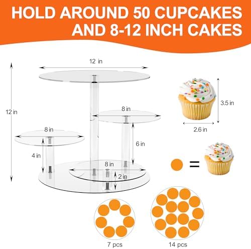 Cupcake Stand, Round Cake Stand, 4 Tier Cupcakes and Cakes Comb for 8-12 Inch Cakes, Tiered Cupcake Tree Tower, alternate