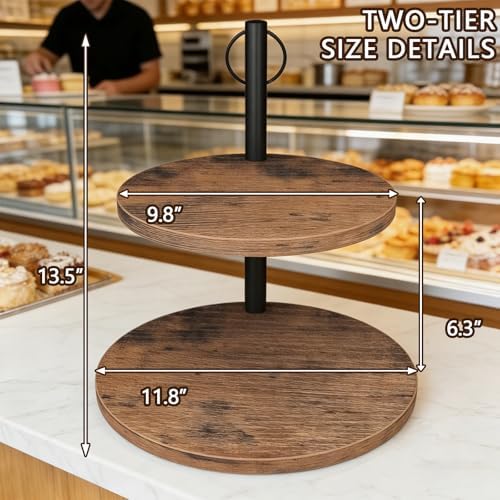 Cupcake Stand, Rustic Wood 2 Tier Cake Stand, Tiered Tray Stand in Rustic Brown, alternate view 3
