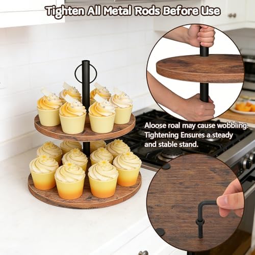 Cupcake Stand, Rustic Wood 2 Tier Cake Stand, Tiered Tray Stand in Rustic Brown, alternate view 6