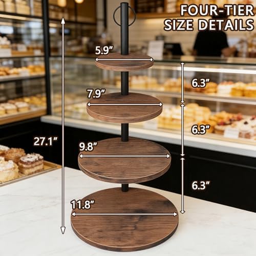 Cupcake Stand, Rustic Wood 4 Tier Cake Stand, Dessert Display Stand in Rustic Brown, alternate view 2