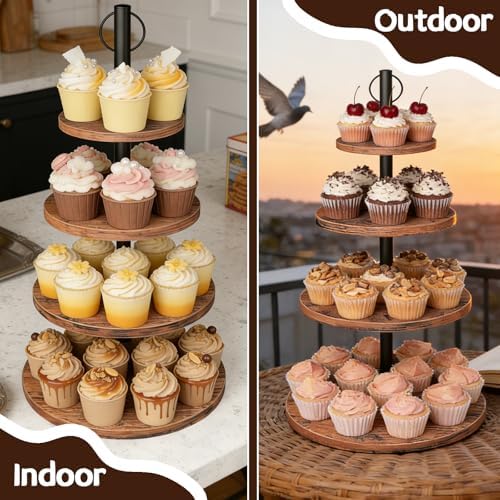 Cupcake Stand, Rustic Wood 4 Tier Cake Stand, Dessert Display Stand in Rustic Brown, alternate view 4