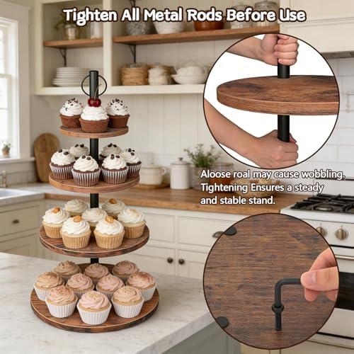 Cupcake Stand, Rustic Wood 4 Tier Cake Stand, Dessert Display Stand in Rustic Brown, alternate view 6