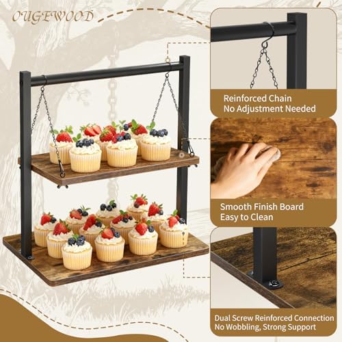 Cupcake Stand, Swing Wood Cupcake Stand Large Dessert Stand Cupcake Display Stand 2 Tier Tiered Serving Tray, alternate view