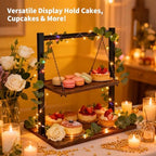 Cupcake Stand, Swing Wood Cupcake Stand Large Dessert Stand Cupcake Display Stand 2 Tier Tiered Serving Tray, alternate view