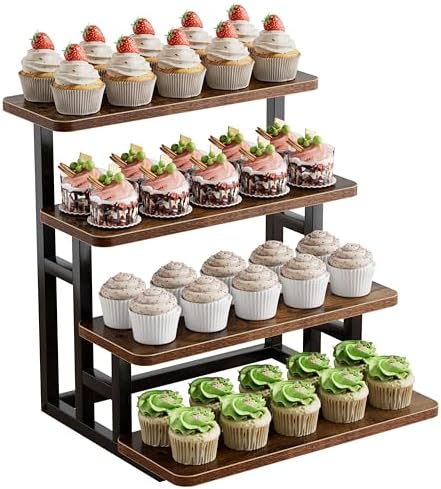 Cupcake Stand, Tiered Tray Stand Dessert Table Display Set, 4 Tier Cupcake Stand for 50 cupcakes, Wooden Risers