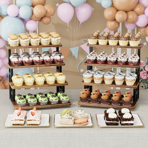 Cupcake Stand, Tiered Tray Stand Dessert Table Display Set, 4 Tier Cupcake Stand for 50 cupcakes, Wooden Risers, alternate