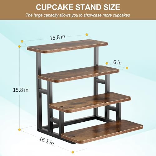 Cupcake Stand, Tiered Tray Stand Dessert Table Display Set, 4 Tier Cupcake Stand for 50 cupcakes, Wooden Risers, alternate