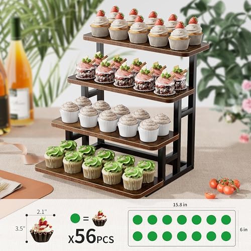 Cupcake Stand, Tiered Tray Stand Dessert Table Display Set, 4 Tier Cupcake Stand for 50 cupcakes, Wooden Risers, alternate