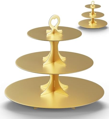 Cupcake Stand Tower 2 Pack, Gold Cupcake Stand, 3 Tier Cup Cake Stand Cardboard Matte Golden (Cardboard Gold, 2