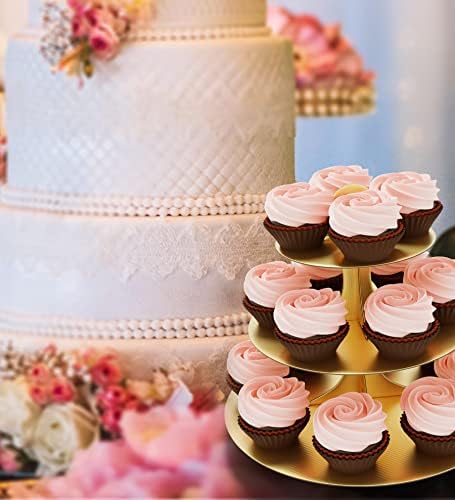 Cupcake Stand Tower 2 Pack, Gold Cupcake Stand, 3 Tier Cup Cake Stand Cardboard Matte Golden (Cardboard Gold, 2, alternate