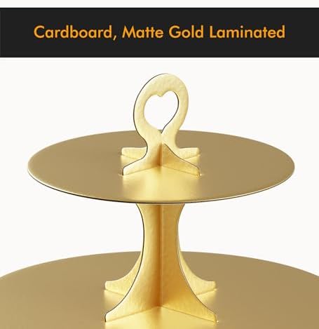 Cupcake Stand Tower 2 Pack, Gold Cupcake Stand, 3 Tier Cup Cake Stand Cardboard Matte Golden (Cardboard Gold, 2, alternate